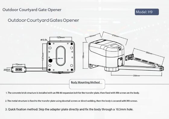 350KG Load-bearing Capacity Swing Door Opener with DC 24V Brushless Motor and IPX4 Waterproof Rating for Heavy-Duty Gate Operation
