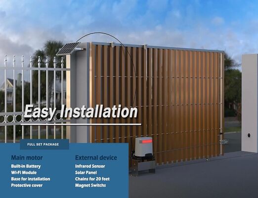 Outdoor Solar Gate Opener with DC Brushless Motor for 600KG Max Gate Weight Featuring DC24V Intelligent Control and Built-in 4.4Ah Lithium Battery